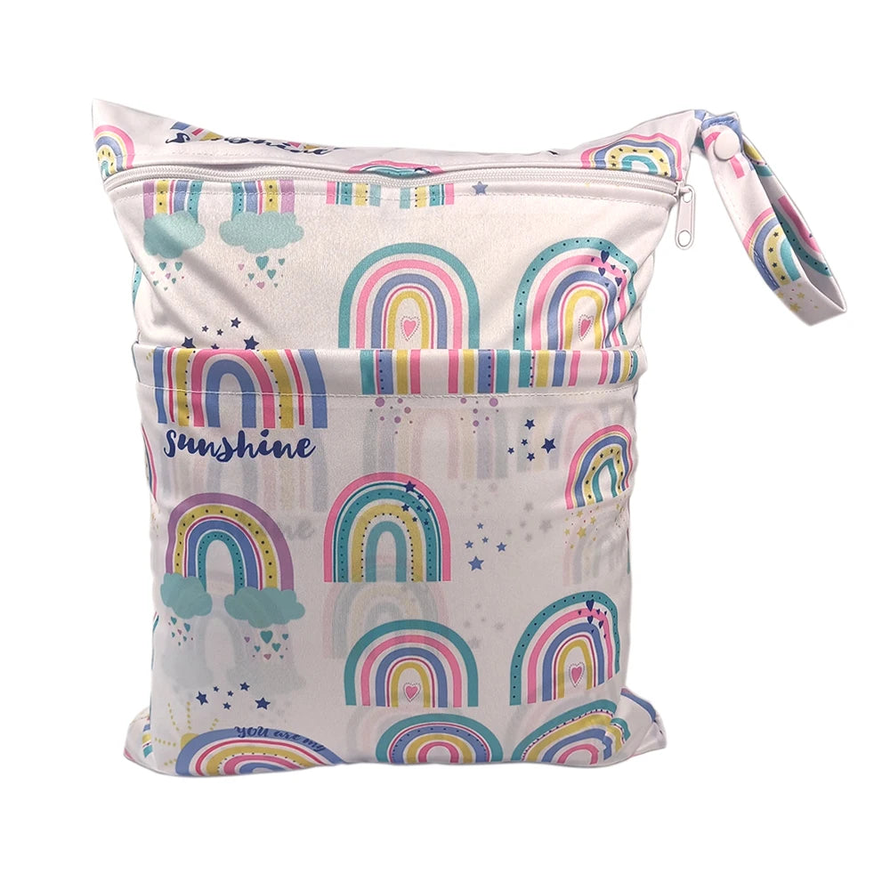 New pattern diaper bags waterproof and moisture proof double zipper design dry wet separation baby carrier bags