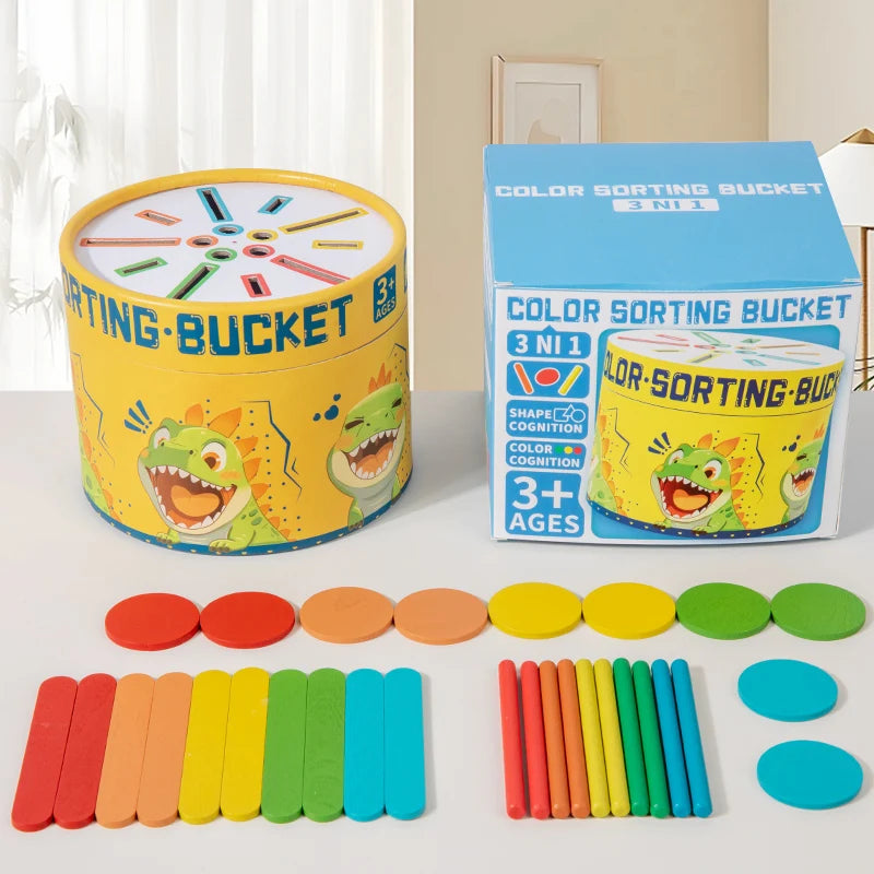3 in i Montessori Toys Color Sorting Matching Bucket for Toddler Fine Motor Early Educational Puzzle Toy