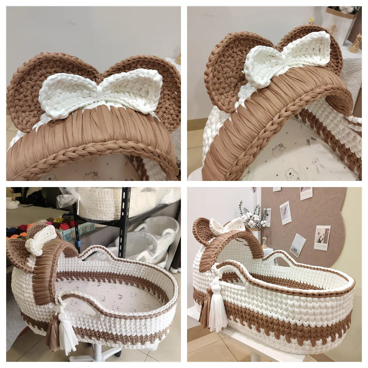 Foreign Trade Hand Knitted Crochet Portable Portable Foldable Newborn Moses Baby Basket Crib