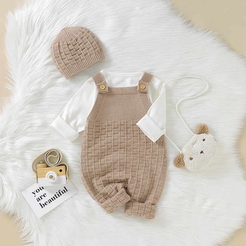Baby Rompers Clothes Fashion Solid Color Sleeveless Knitted Newborn Jumpsuit & Hat Outfit Sets 0-18 Months