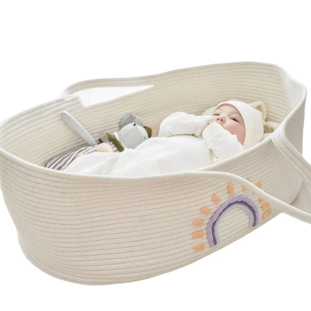 Portable Baby Carrying Basket Cradle for Newborn Woven Crib Bed Outdoor Sleeping Basket Nursery Storage Basket Photography Props
