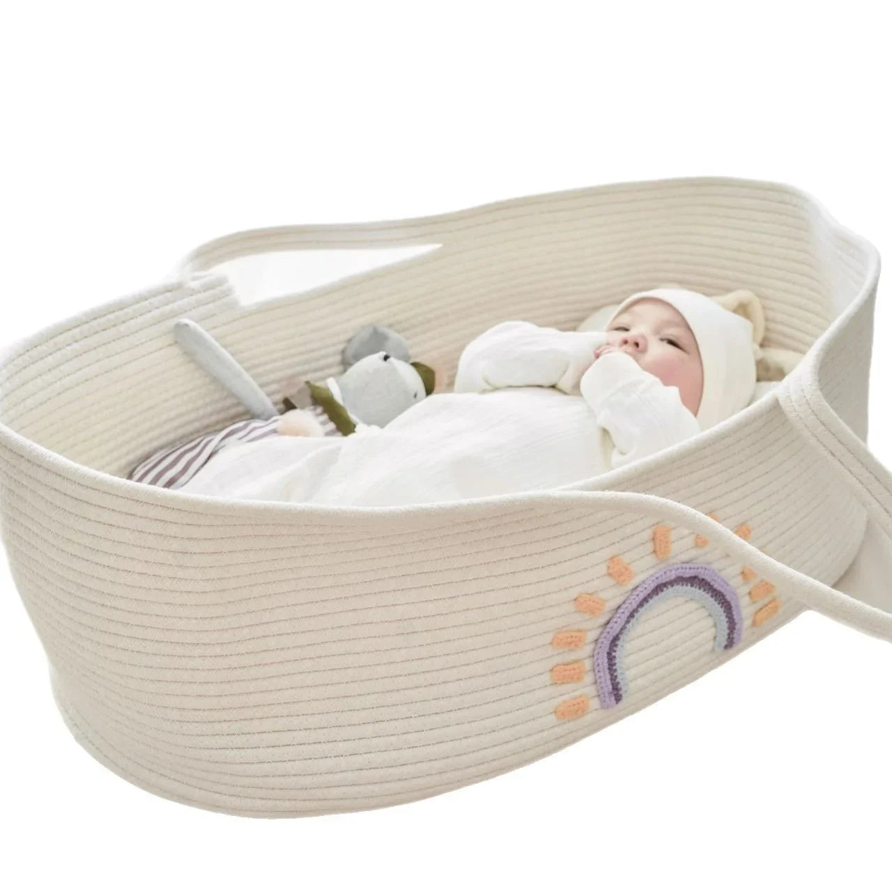 Portable Baby Carrying Basket Cradle for Newborn Woven Crib Bed Outdoor Sleeping Basket Nursery Storage Basket Photography Props