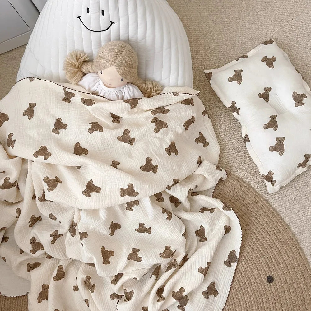 Korean Flower Muslin Baby Newborn Bedding Blanket for Girls Princess Infant Kids Cot Crib Blankets Photography Props Blankets
