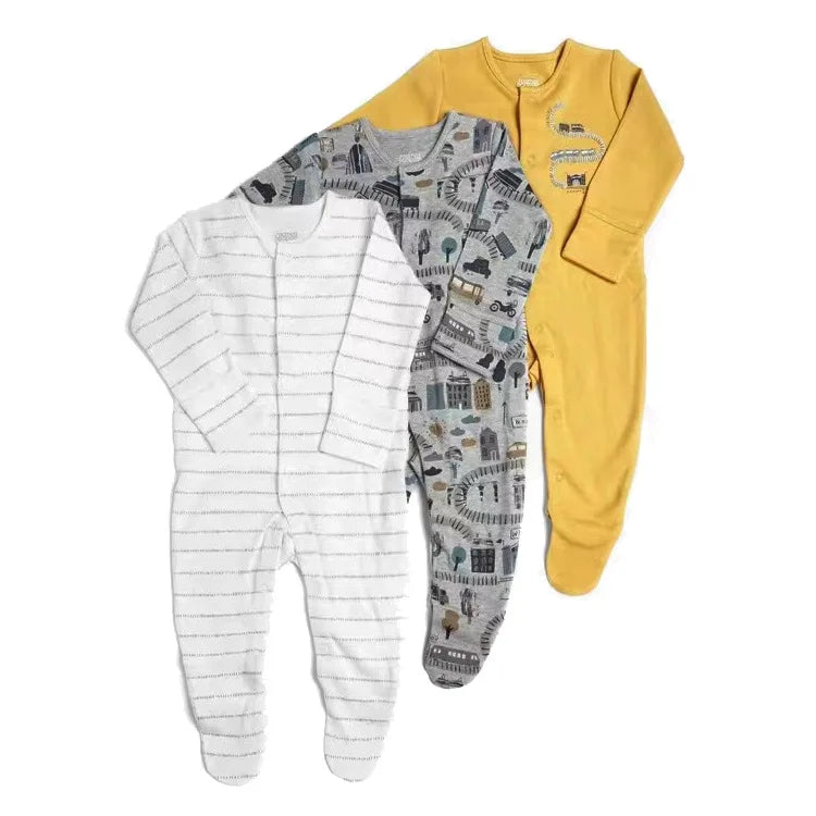 3pcs/Lot Cotton Soft Baby Romper Jumpsuit for Boys Girls Footies Footed Long Sleeve Pajama Sleepsuit Outfit Infant Clothes Gifts