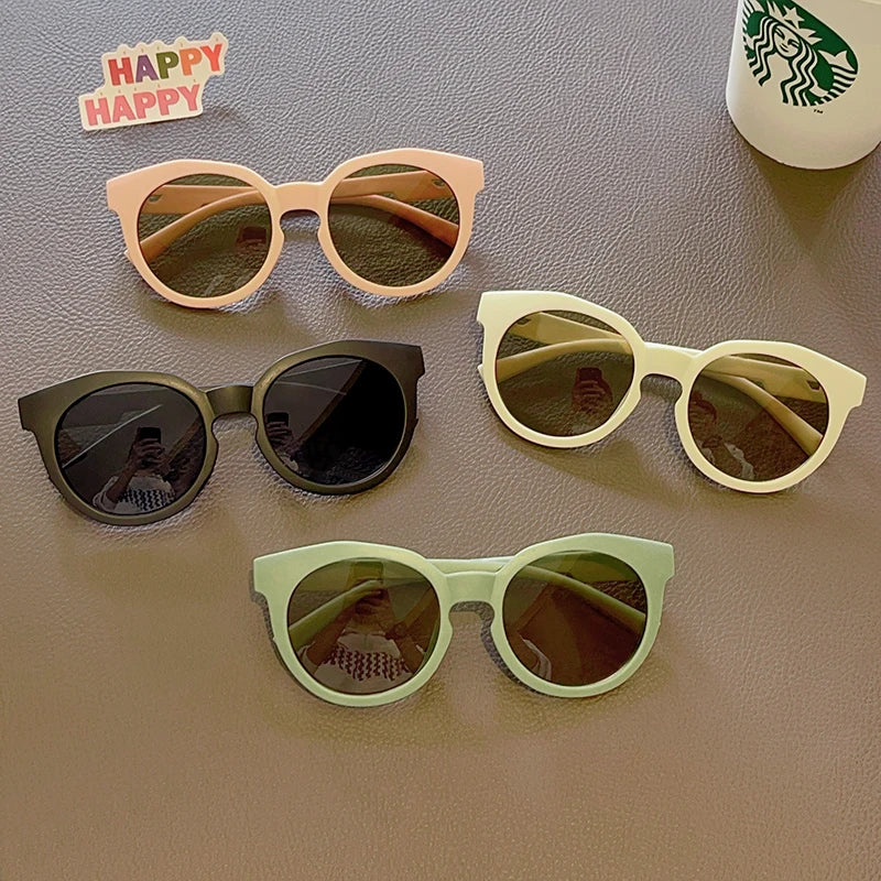 New Kids Cute Checker Panel Color Round UV400 Eyeglasses Baby Girls Outdoor Sun Protection Sunglasses Children Glasses