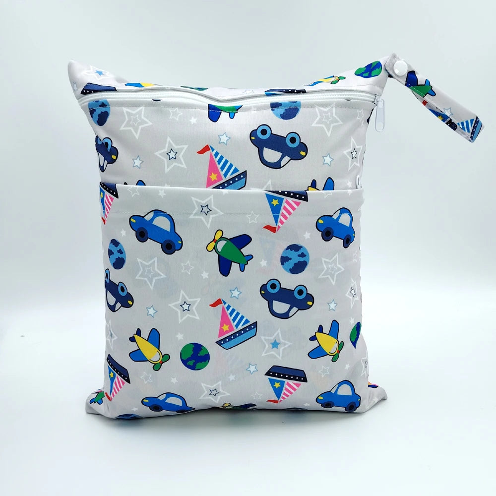 New pattern diaper bags waterproof and moisture proof double zipper design dry wet separation baby carrier bags