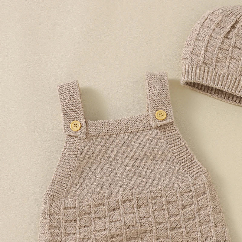 Baby Rompers Clothes Fashion Solid Color Sleeveless Knitted Newborn Jumpsuit & Hat Outfit Sets 0-18 Months