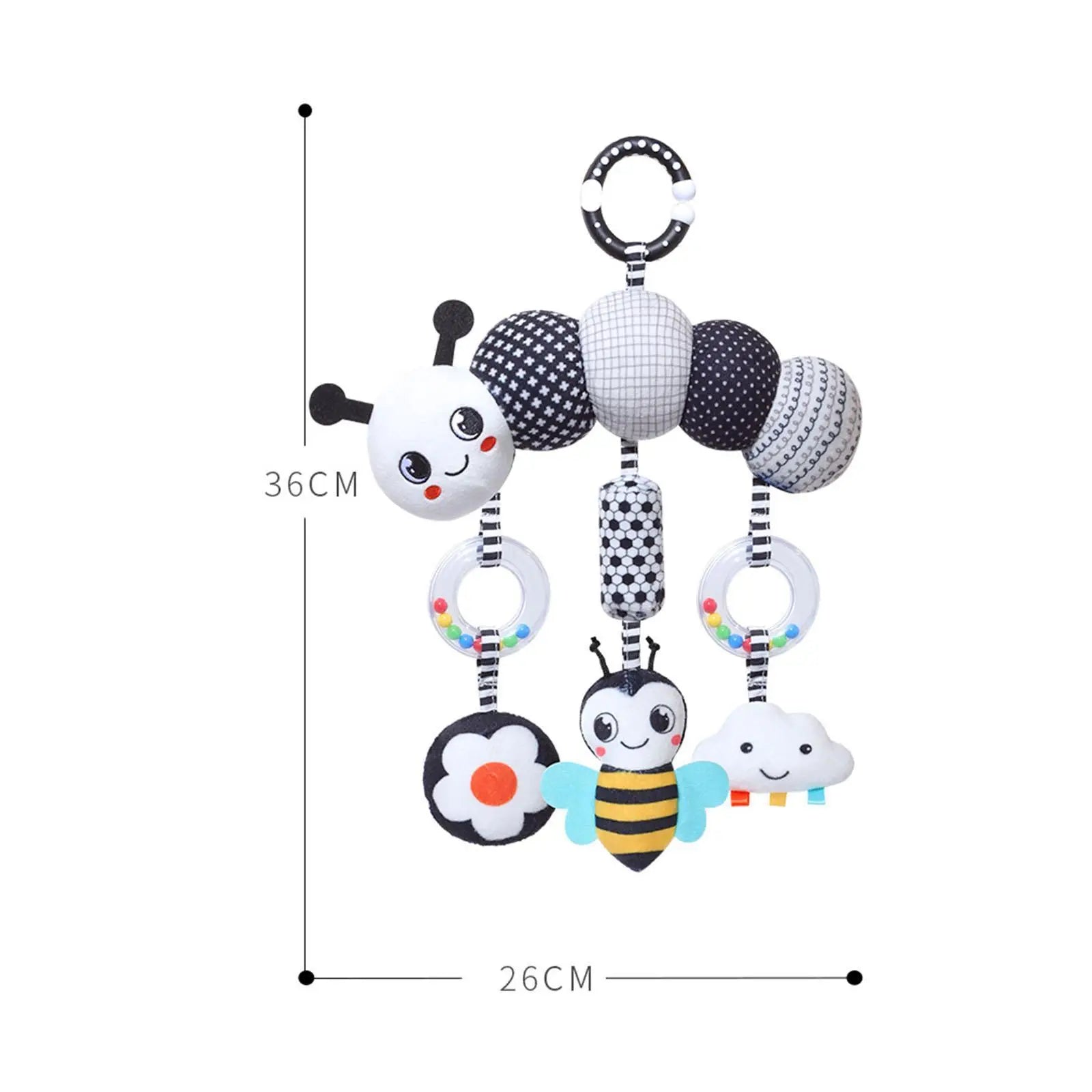 Baby Stroller Spiral with Rattle Crinkle Black White High Contrast Infant Hanging Toy for Car Seat Crib Rail Sensory Development