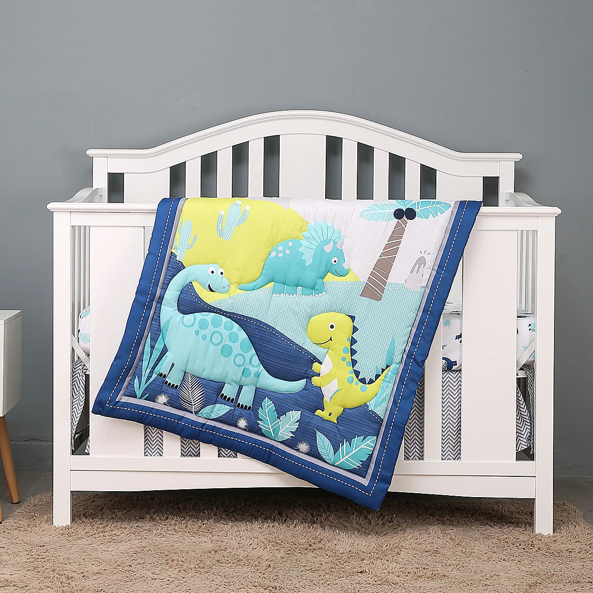 3Pcs Baby Infant Crib Kids Baby Bedding Set Crib Sheet Set Infant Newborn Nursery (Comforter Fitted Sheet Crib Skirt)