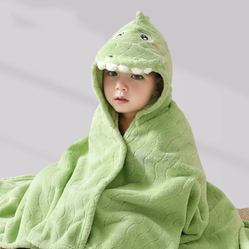Baby Cotton Bath Towel Children Hooded Towel Cute Cartoon Baby Bathrobe Thickened Absorbent Infant Swaddle Blanket
