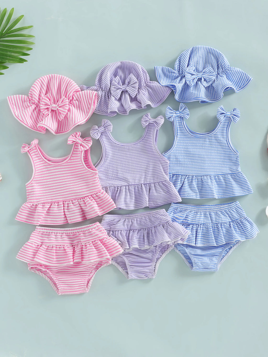 Adorable Infant Romper Stylish Sleeveless Swimsuit with Matching Hat 3Pcs Outfit Set