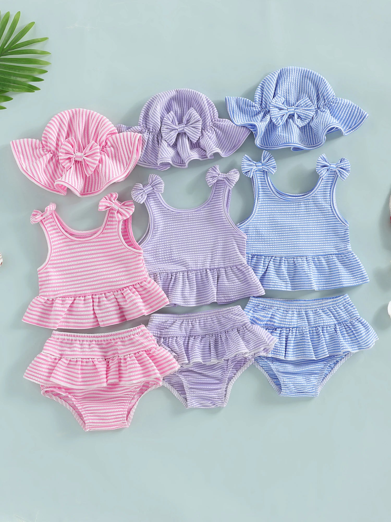 Adorable Infant Romper Stylish Sleeveless Swimsuit with Matching Hat 3Pcs Outfit Set