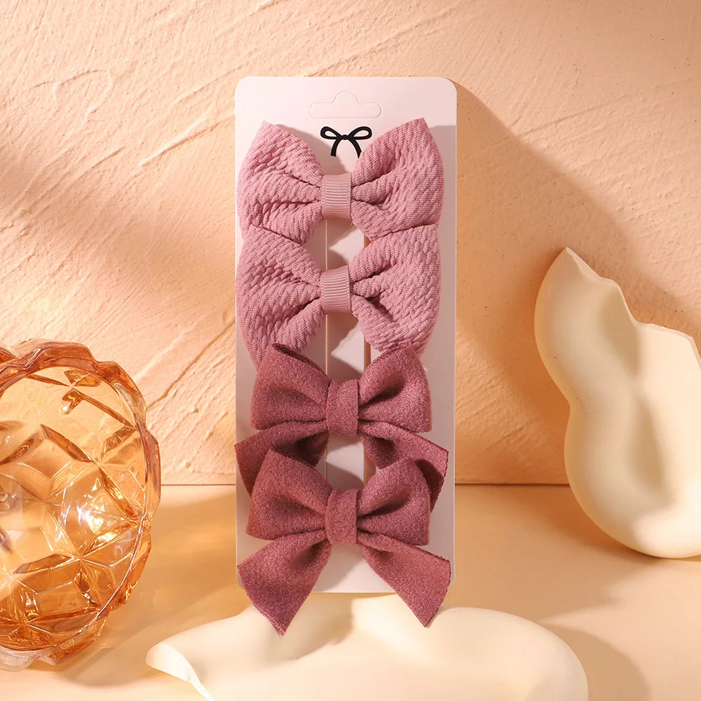 4Pcs/Set Newborn Nylon Solid Bowknot Hair Clips for Kids Handmade Bows Hairpin Infant Barrettes Headwear Baby Hair Accessories