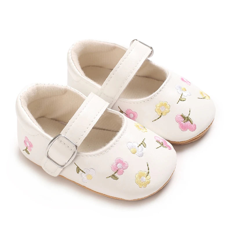 VALEN SINA 0-18 Months Newborn Girl White Shoes With Bow Non-slip Rubber Soft-Sole Flat PU First Walker Mary Janes