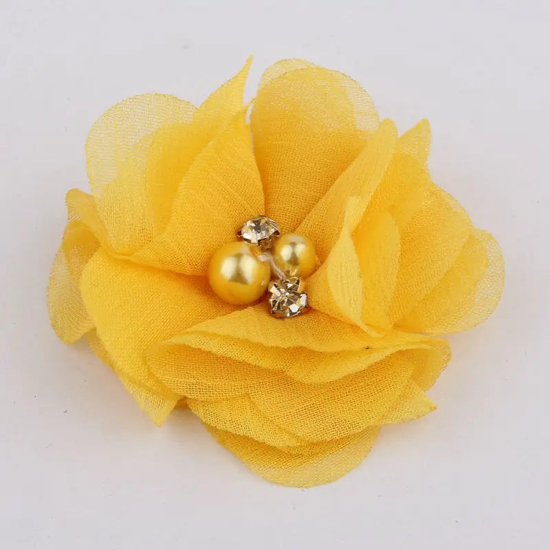10PCS 2" 35 Colors Cute Chic Chiffon Flowers With Rhinestone Pearl Fabric Hair Flower With Clips For Girls Hair Accessories