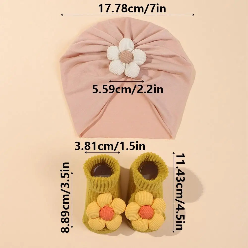 Sweet Big Flower Baby Hat Socks Set Comfortable Soft Knit Newborn Hat with Socks Non-Slip Warm Infant Socks Set Everyday Wear