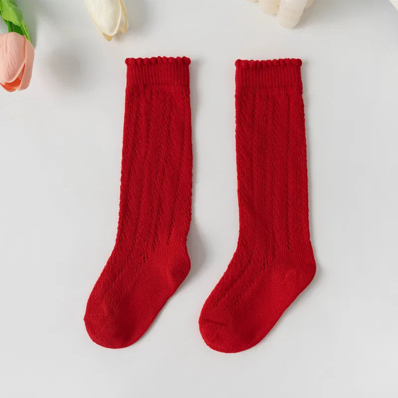Summer Baby Girls Socks Toddlers Kids Long Knee High Mesh Thin Socks Hollow Out Soft Cotton Infant Socken For 0-8Years