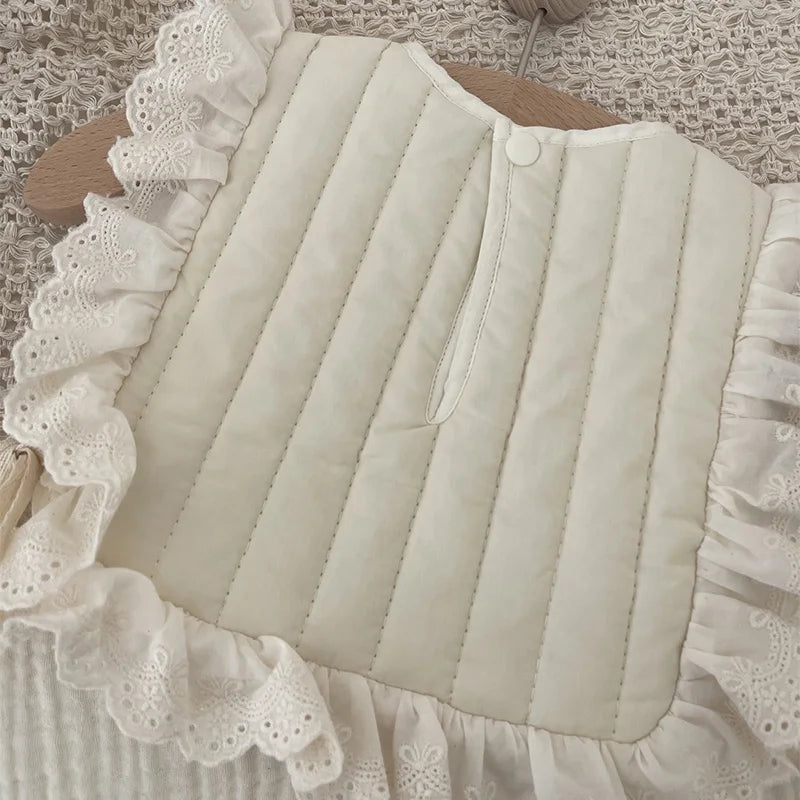 Baby Girls Cotton Lace Bibs Soft Cotton Adjustable Lace-up Baby Bib Newborn Burp Cloths for Toddler Kids Feeding Vest Apron