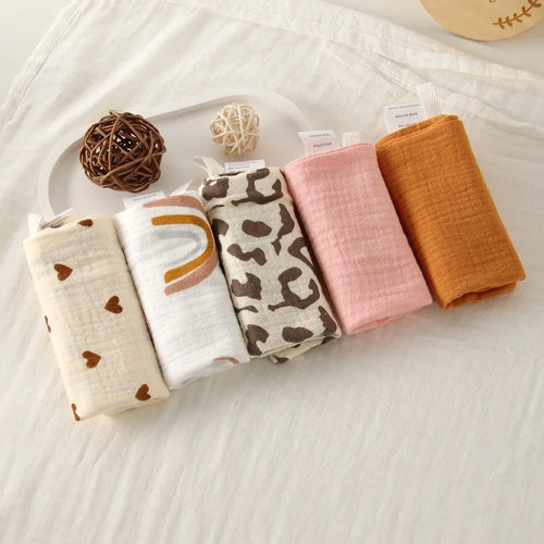 5 Items New Minimalist Baby Gauze Cotton Four Layer Small Square Drool Towel Face Towel Colored Feeding Towel Handkerchief