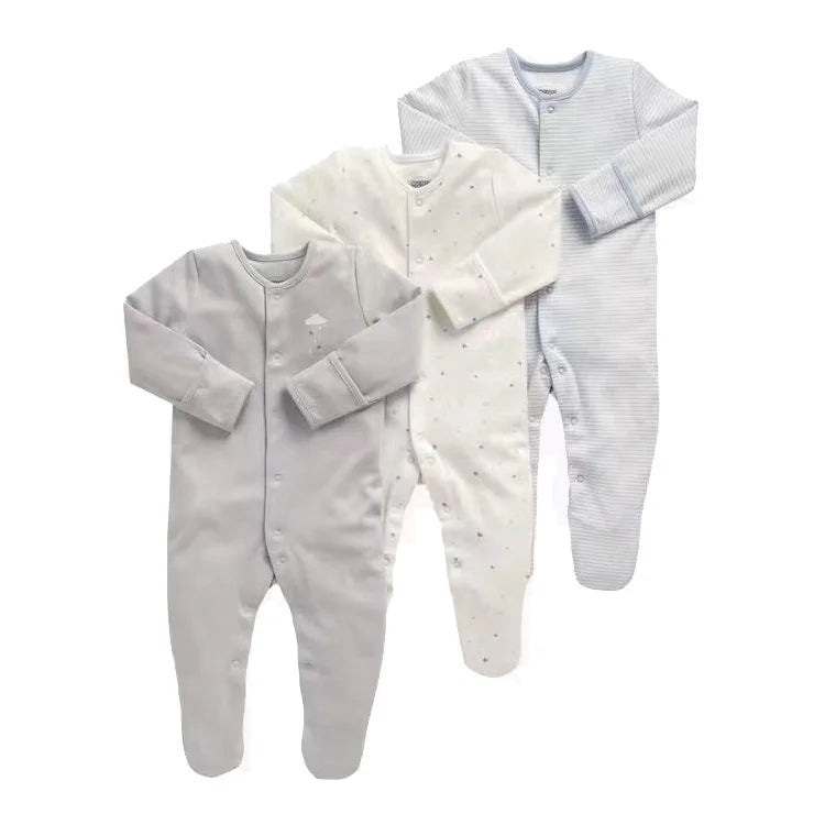 3pcs/Lot Cotton Soft Baby Romper Jumpsuit for Boys Girls Footies Footed Long Sleeve Pajama Sleepsuit Outfit Infant Clothes Gifts