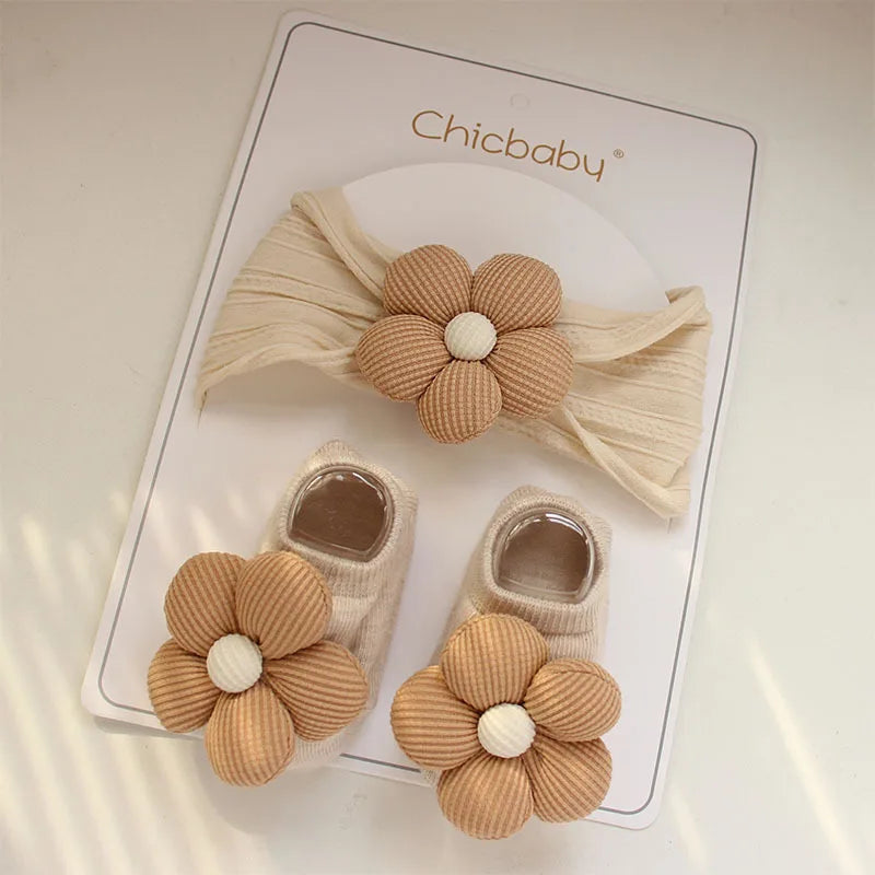 2Pcs/Set Flower Baby Girl Headband Socks Set Infant Soft Nylon Hair Band Newborn Boat Socks Sweet Princess Baby Hair Accessories