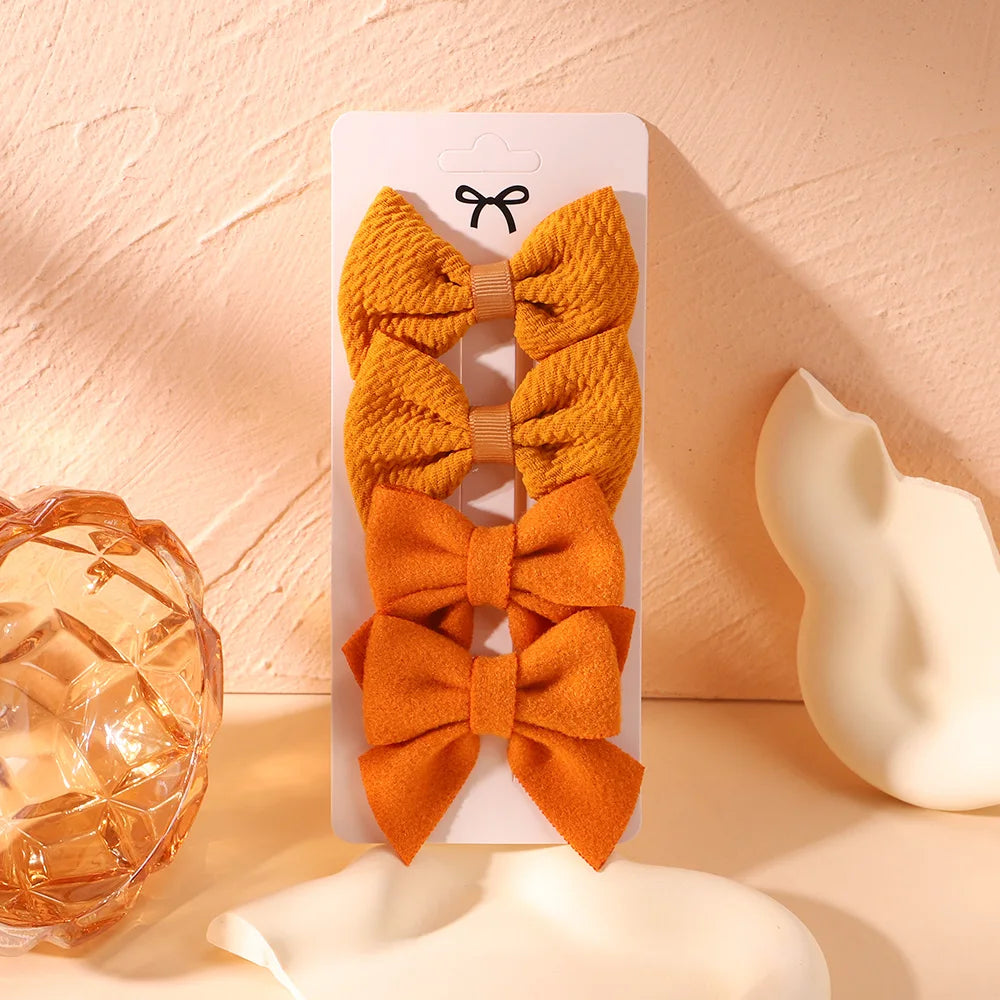 4Pcs/Set Newborn Nylon Solid Bowknot Hair Clips for Kids Handmade Bows Hairpin Infant Barrettes Headwear Baby Hair Accessories