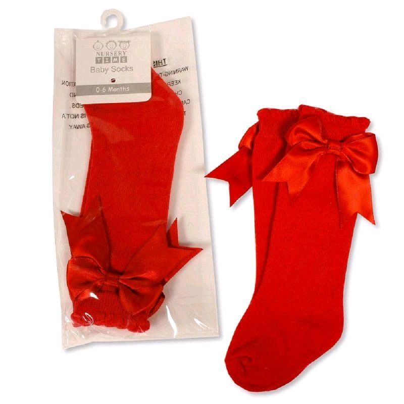 Red Baby Knee Length Socks with Bow