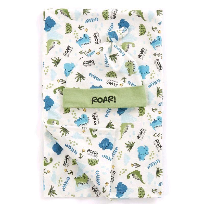 Dinosaur Print Hat & Swaddle Wrap Set for 0-6 Months