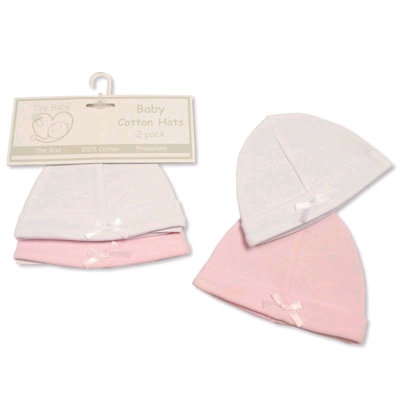 2-Pack Premature Baby Girls Hats with Bow