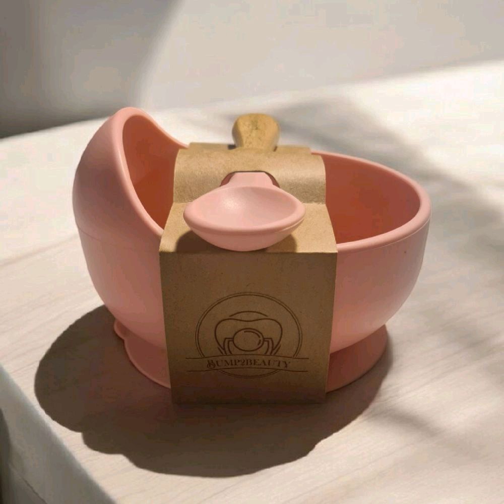Bump2Beauty Pastel Pink Silicone Feeding Bowl & Spoon Set