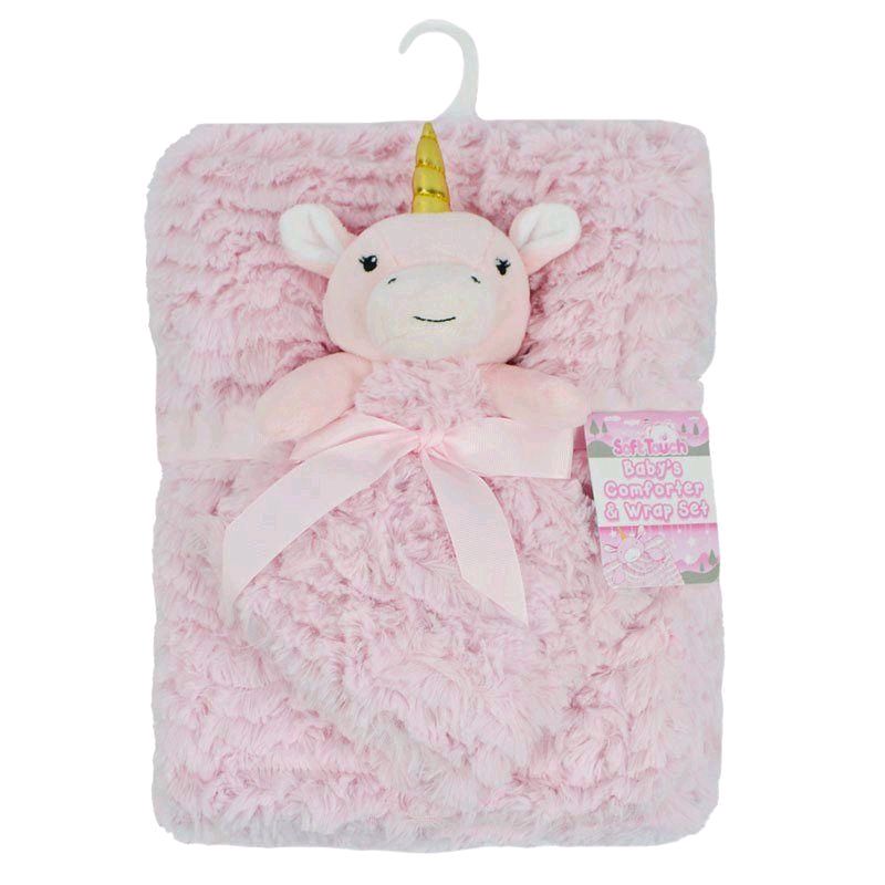 100cm Ultra Soft Pink Baby Girls Blanket Wrap & Unicorn Comforter Set