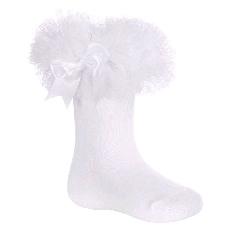 Baby Girls Tutu Frill Socks with Bow - 1 Pair White