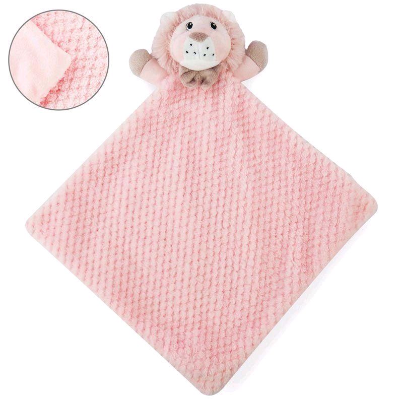 30cm Waffle Ultra Soft Pink Baby Lion Comforter with Bow