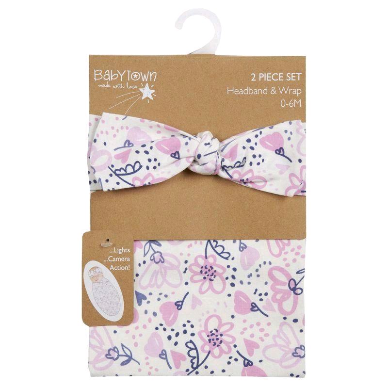 Baby Girls 0-6 Months Floral Headband & Swaddle Wrap Set
