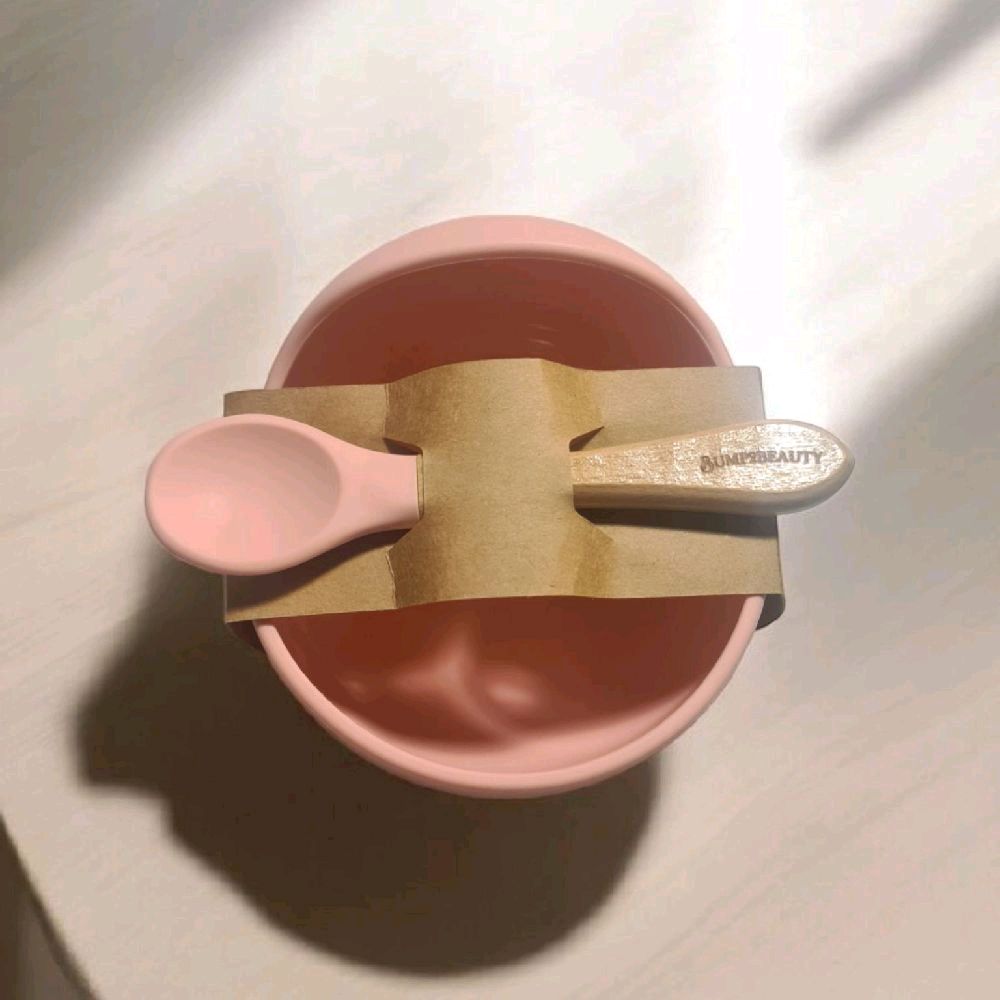 Bump2Beauty Pastel Pink Silicone Feeding Bowl & Spoon Set