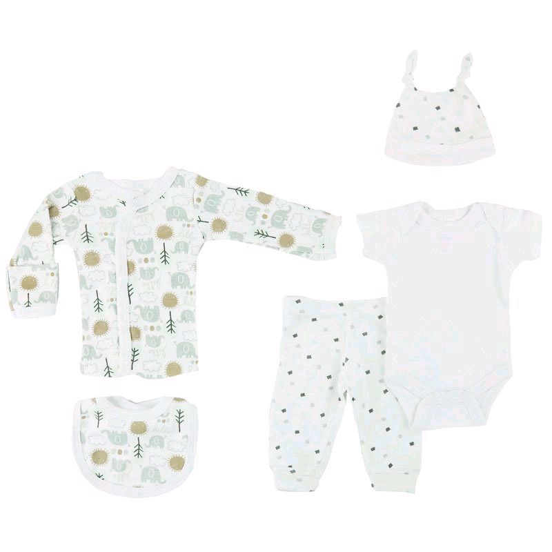 Unisex Elephant Print Gift Set for Premature Babies - 5 Piece