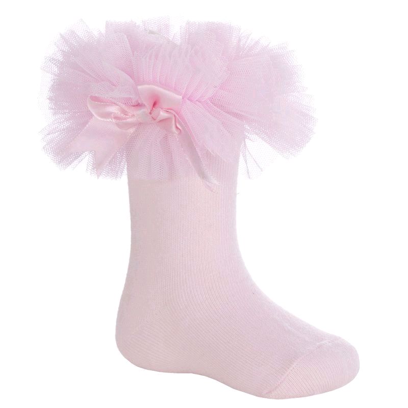 Baby Girls Tutu Frill Socks with Bow - 1 Pair Pink