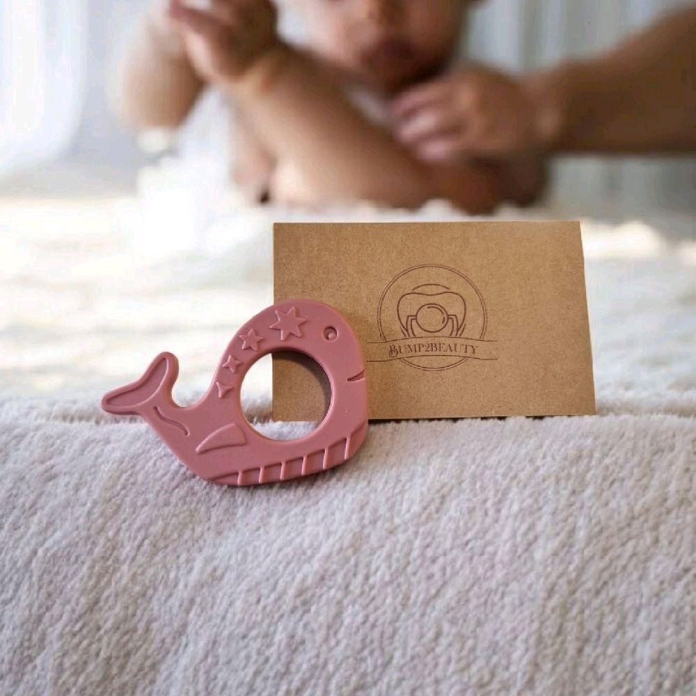 Bump2Beauty Rose Pink Whale Shaped Sensory Silicone Teether for Babies