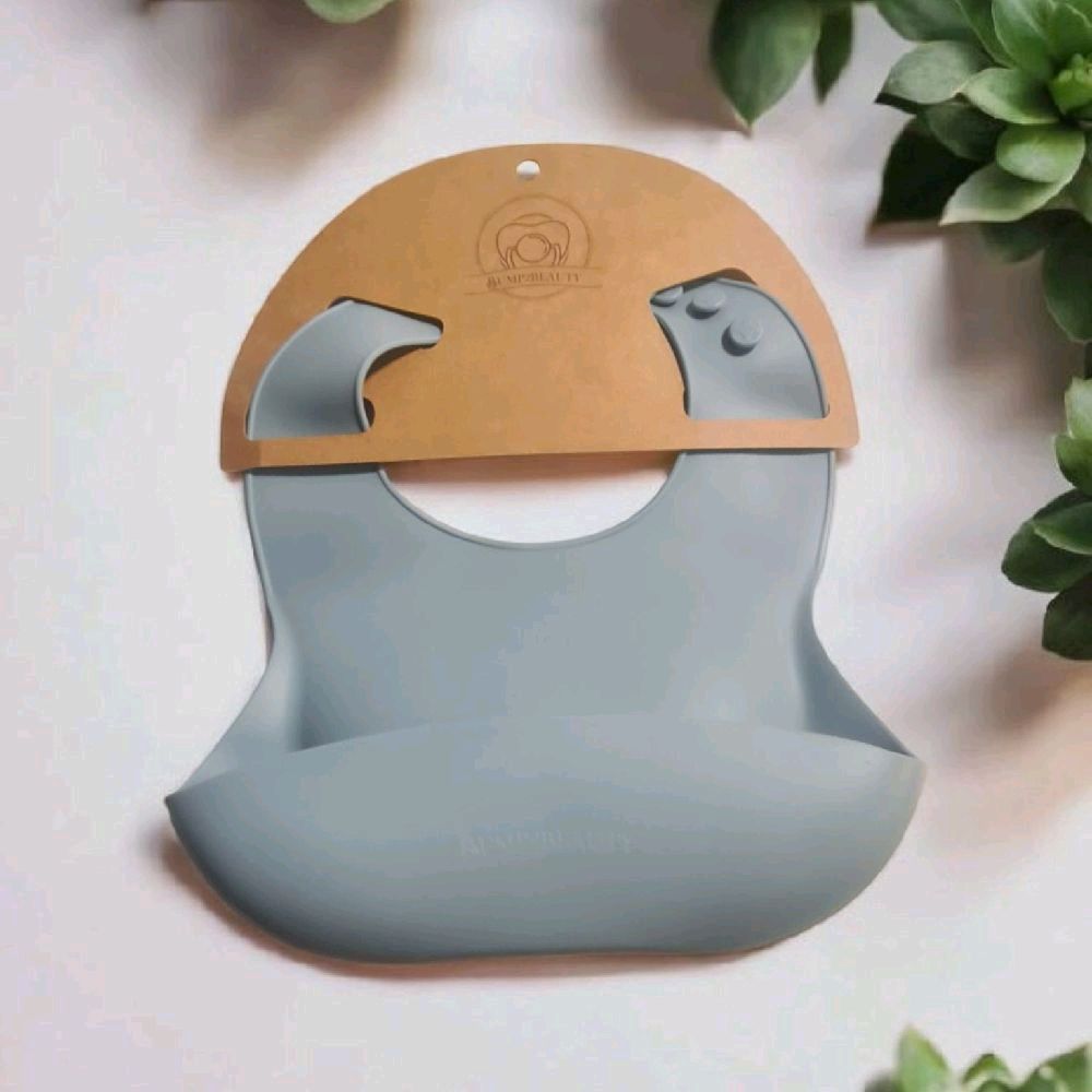 Bump2Beauty Blue Silicone Feeding Bib for Babies - BPA Free Food Grade Materials