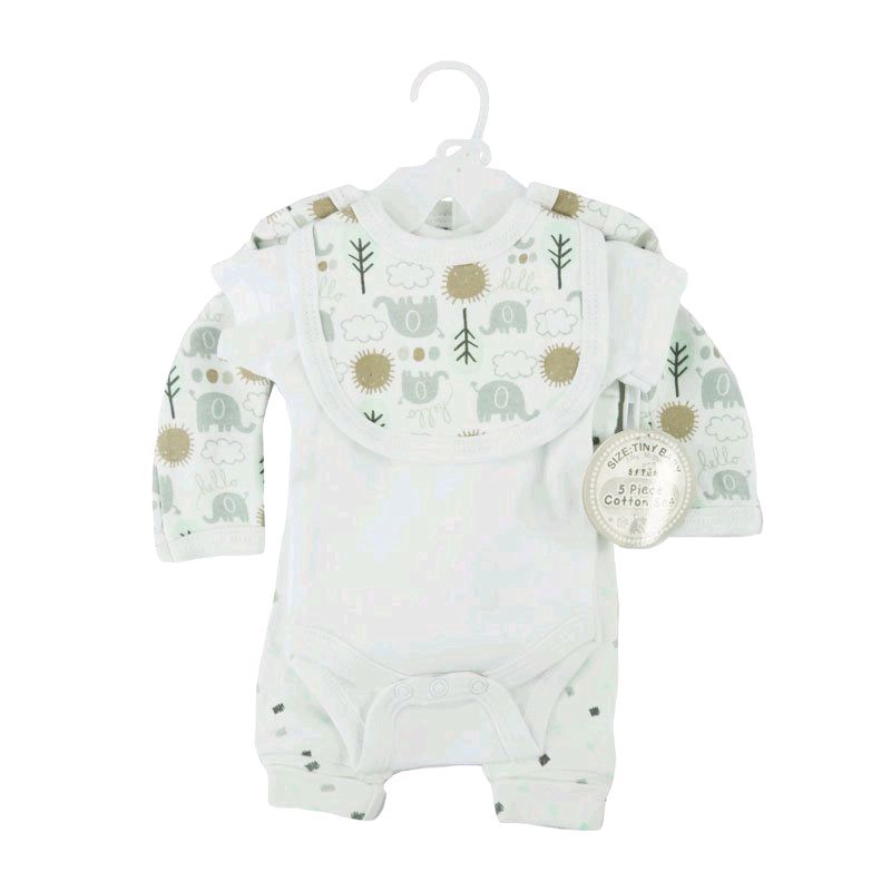 Unisex Elephant Print Gift Set for Premature Babies - 5 Piece