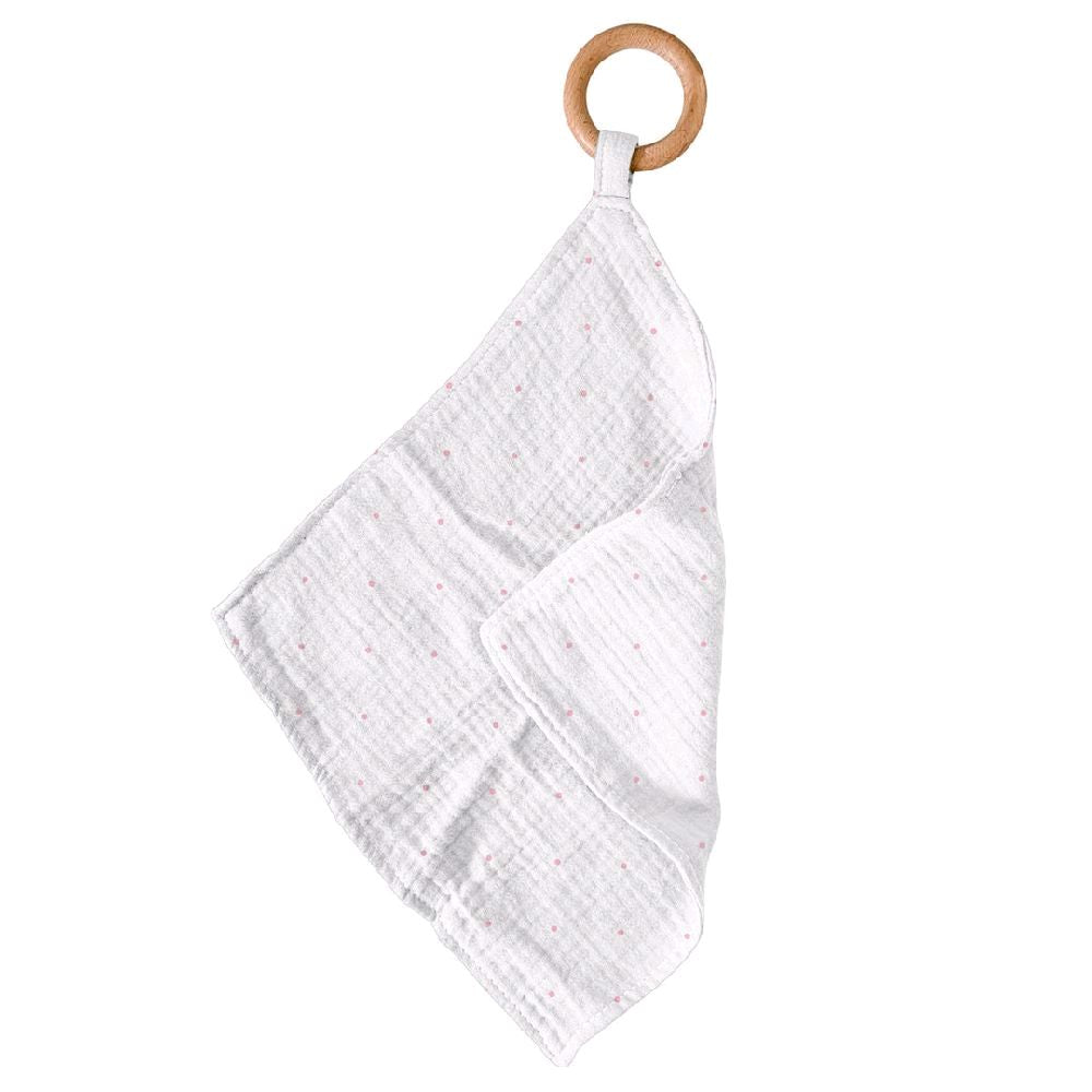 Newcastle Classics Wooden Ring Teether Toy with Comforter Blanket - Plain White