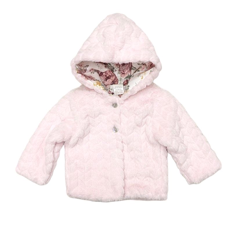 Baby Girls Pink Faux Fur Hooded Coat Jacket