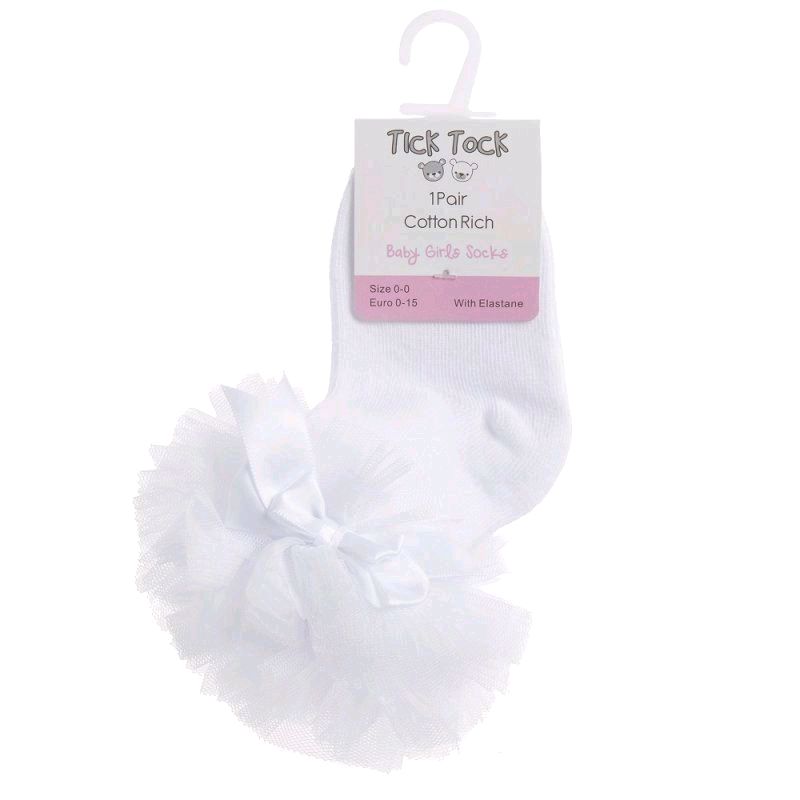 Baby Girls Tutu Frill Socks with Bow - 1 Pair White