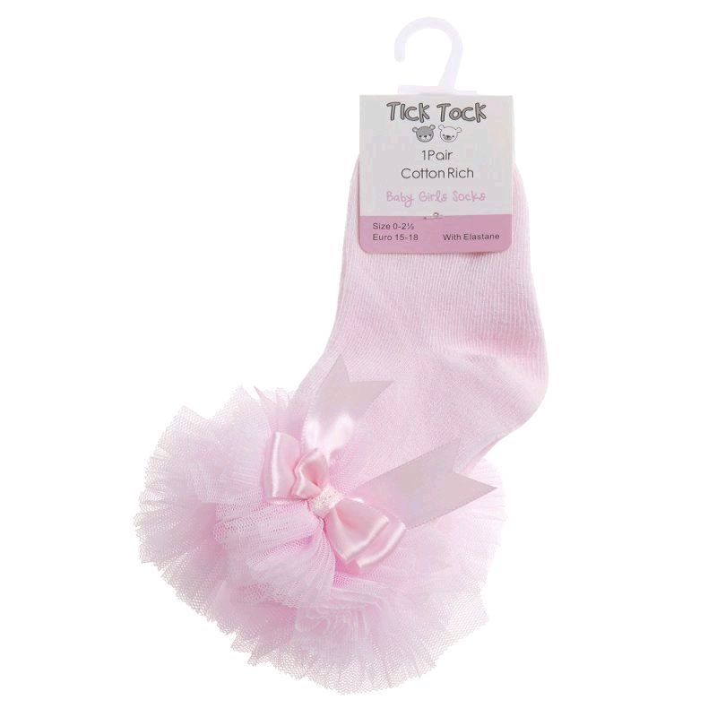 Baby Girls Tutu Frill Socks with Bow - 1 Pair Pink