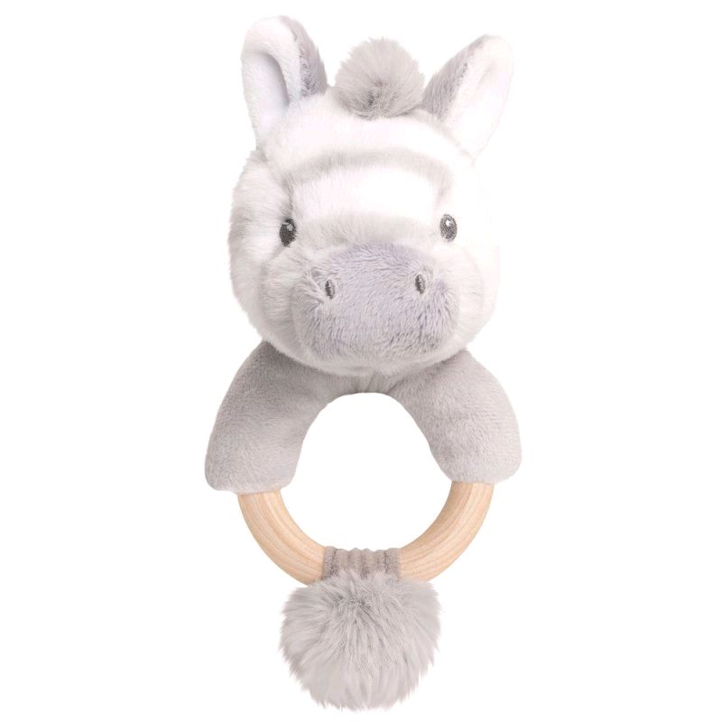 Keeleco ultra soft 12cm baby zebra wooden ring rattle