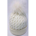 Baby Cable Knit Hat with Fur Pom Pom - White, Perfect for Winter 0-6 Months